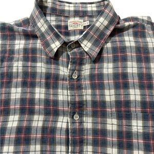 Faherty Men's Navy and Red Plaid Shirt